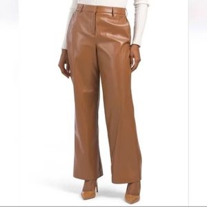 Rachel Zoe Cognac Brown Vegan Faux Leather Straight Leg High Rise Pants